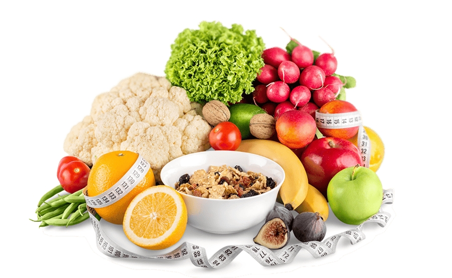 Plato con frutas y verduras